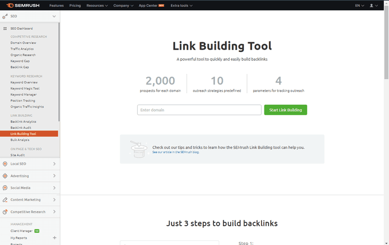 semrush Link building tool