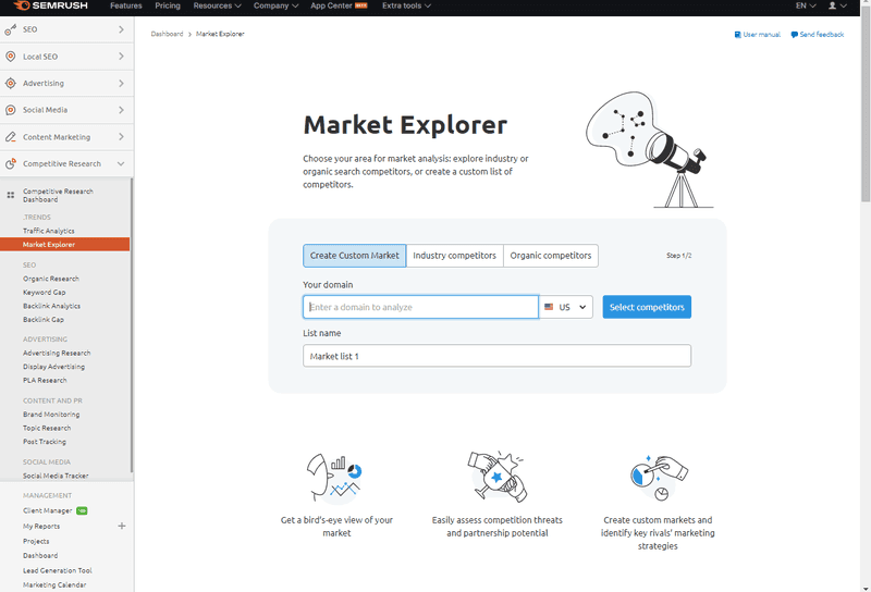 semrush Market explorer