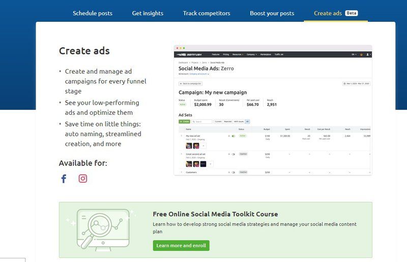 semrush Social Media Ads