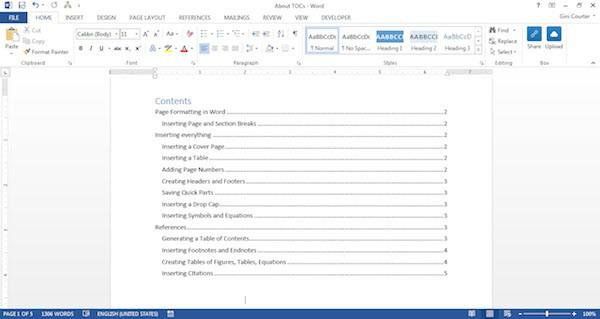 table con content in ms word