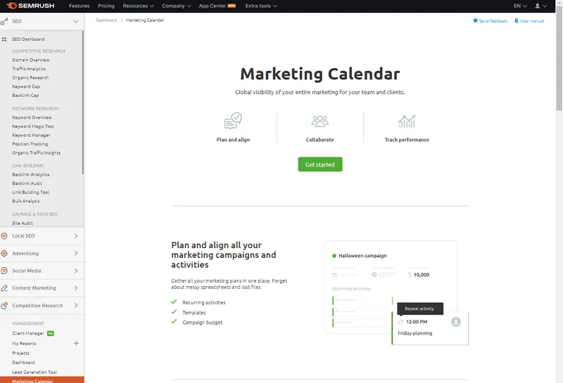 SEMrush Marketing Calendar