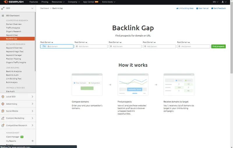 semrush Backlink Gap