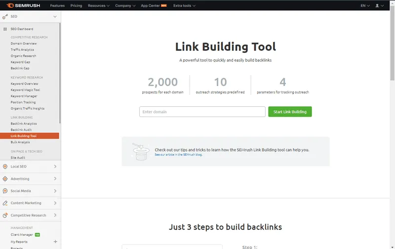 semrush Link building tool