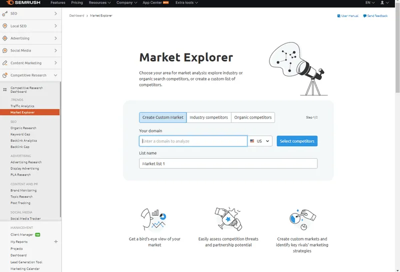 semrush Market explorer